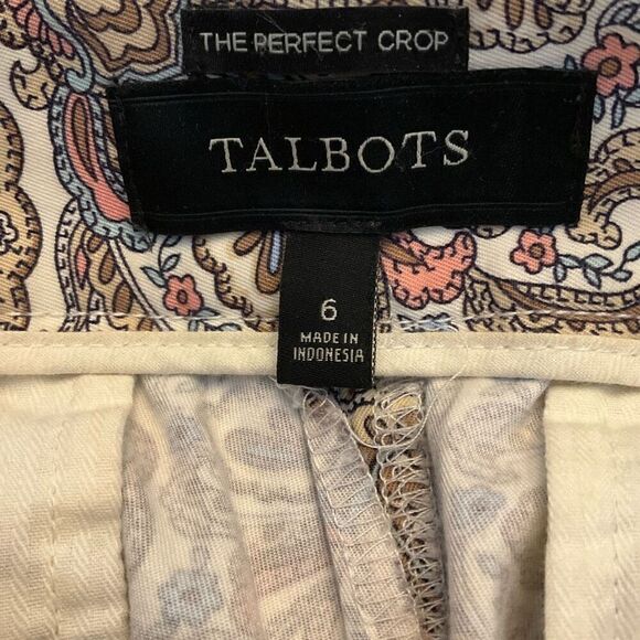 Talbots The Perfect Crop Beige Multi Paisley Cotton Stretch Pants, 6 - Picture 8 of 10